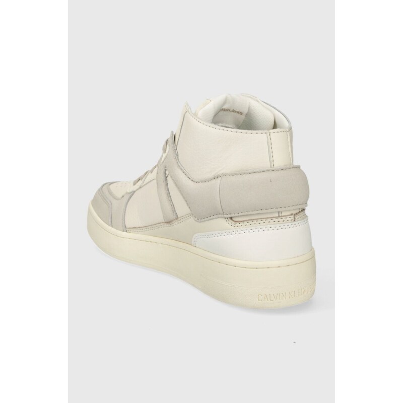 Kožené sneakers boty Calvin Klein Jeans BASKET CUPSOLE MID LTH ML FAD béžová barva, YM0YM00883