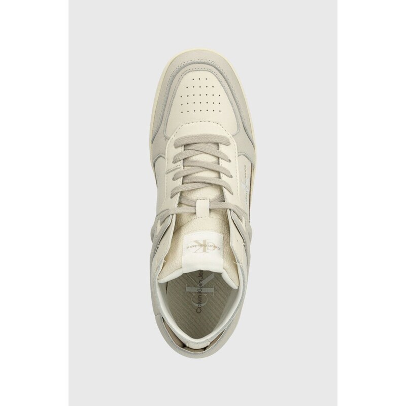 Kožené sneakers boty Calvin Klein Jeans BASKET CUPSOLE MID LTH ML FAD béžová barva, YM0YM00883