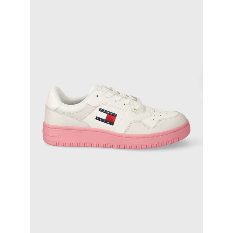 Kožené sneakers boty Tommy Jeans TJW RETRO BASKET ESS bílá barva, EN0EN02505