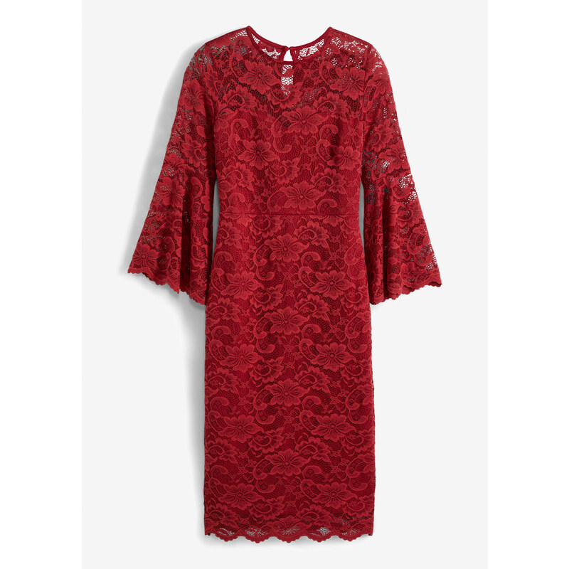 bonprix Midi šaty z krajky Červená