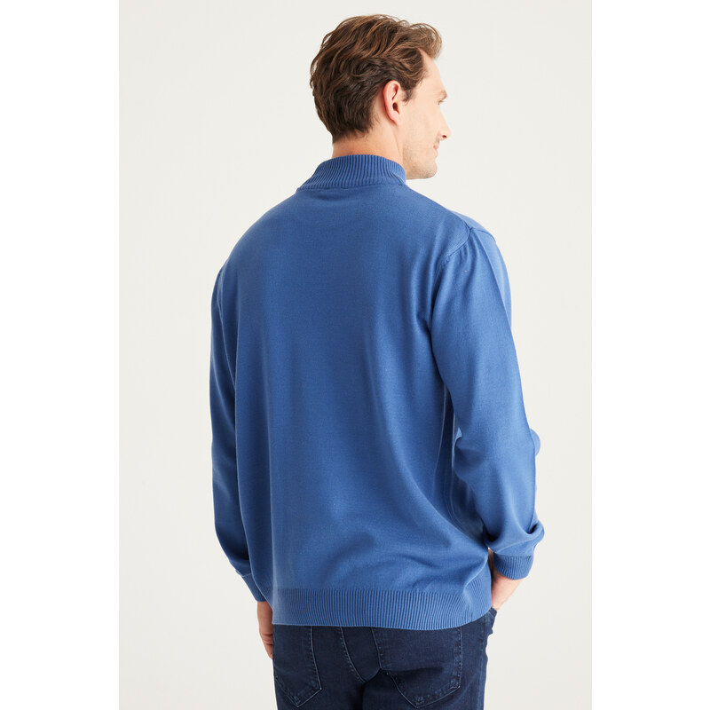 ALTINYILDIZ CLASSICS Men's Indigo Anti-Pilling Standard Fit Normal Cut Half Turtleneck Knitwear Sweater.