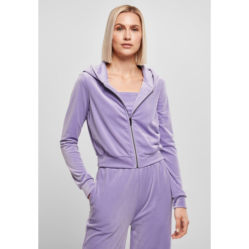 Urban Classics Dámská krátká sametová levandule s kapucí na zip