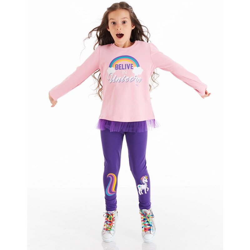 Denokids Colorfull Unicorn Girl Tunic Leggings Suit
