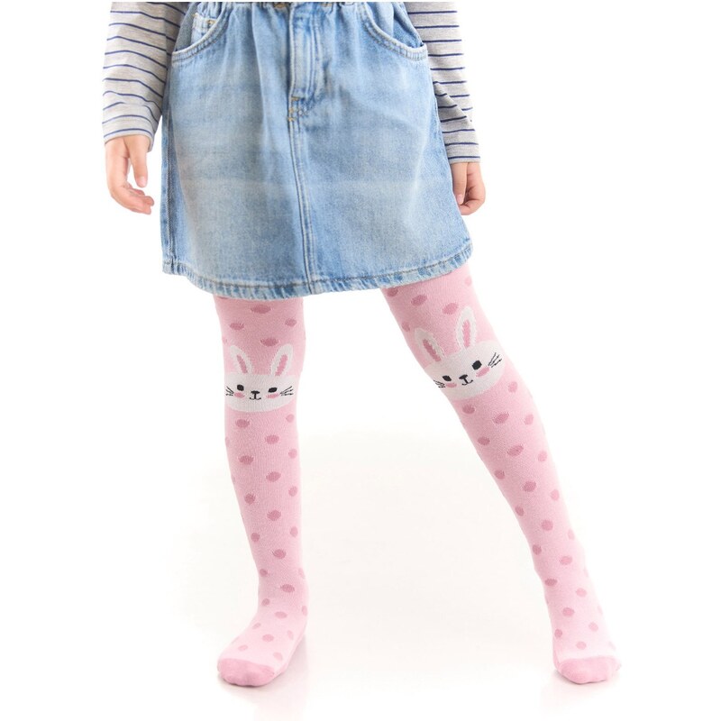 Denokids Bunny Girl Polka Dot Thick Pink Pantyhose.