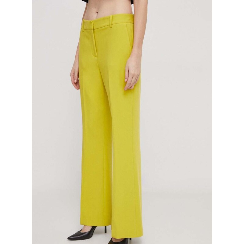 Kalhoty Dkny dámské, žlutá barva, široké, high waist, UK3PX024