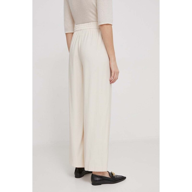 Kalhoty Dkny dámské, béžová barva, široké, high waist, P3KK8U87