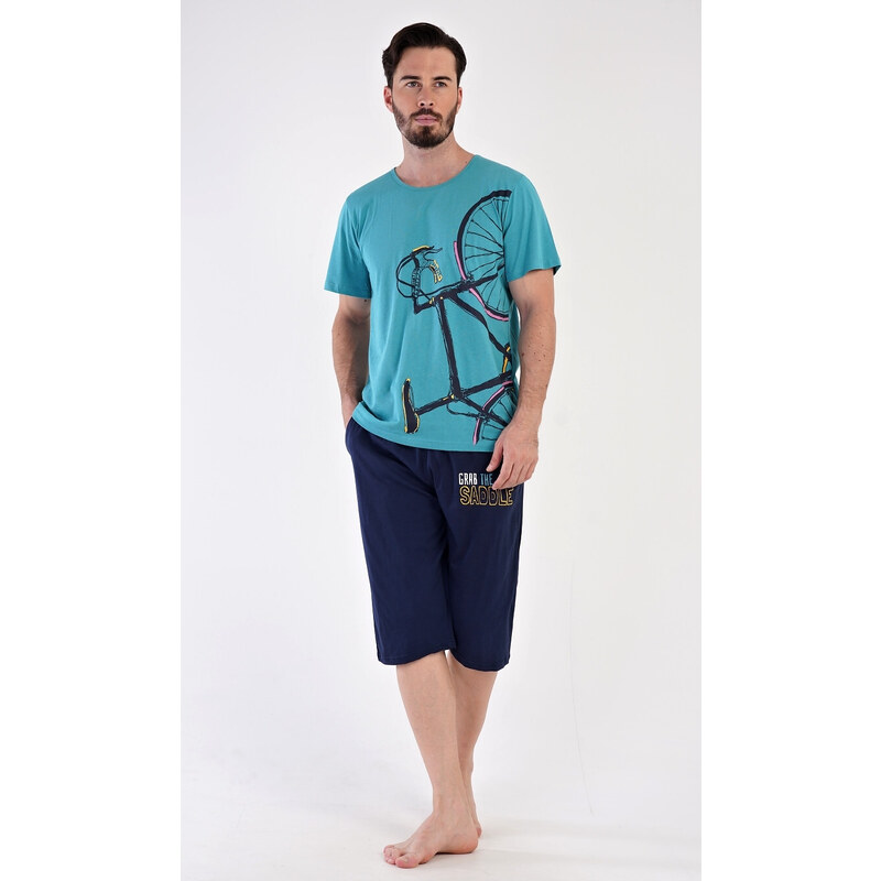 Gazzaz Pánské pyžamo bermudy Dominik, barva mentolová, 100% bavlna