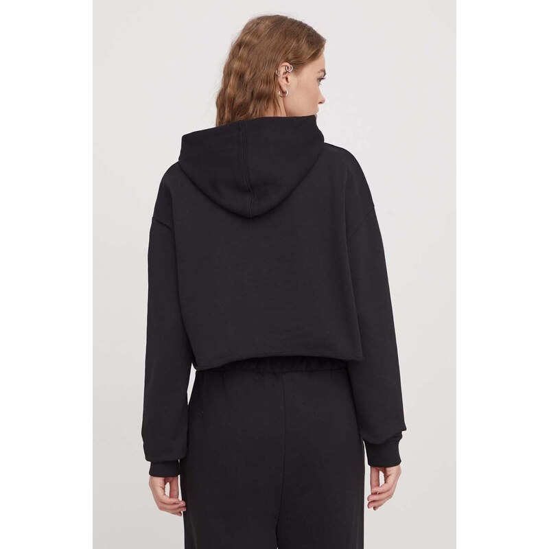 Mikina HUGO dámská, černá barva, s kapucí, s aplikací