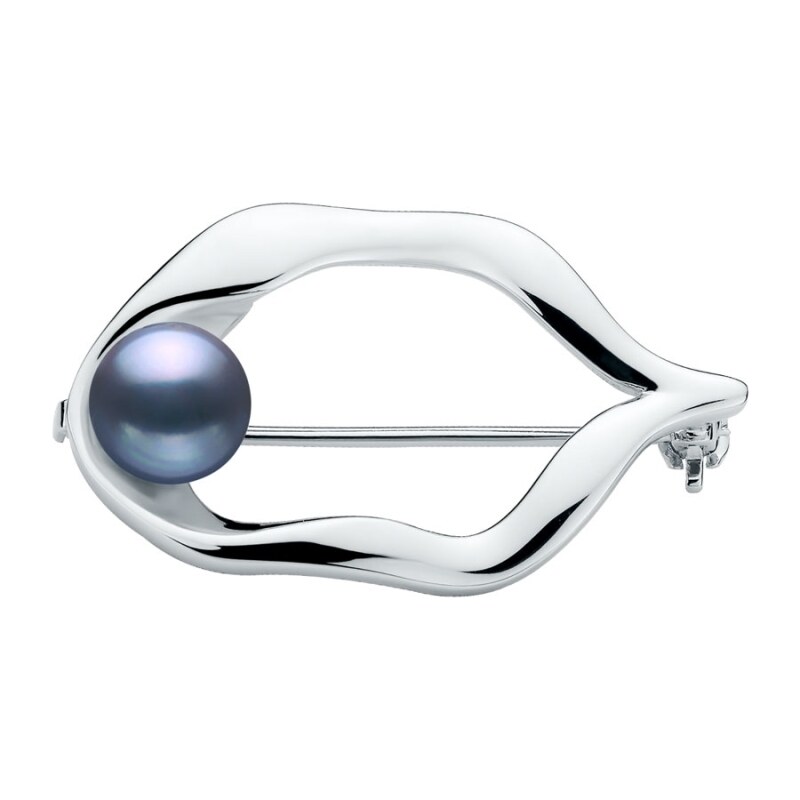 Gaura Pearls Stříbrná brož s černou perlou Agathe, stříbro 925/1000