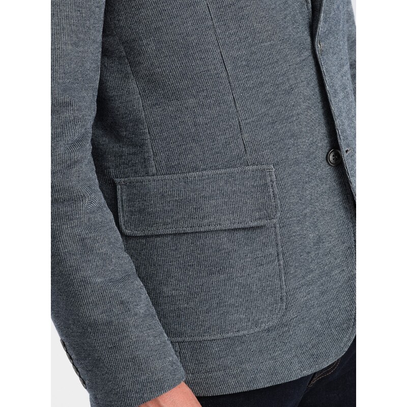 Ombre Clothing Pánská bunda s nášivkami na loktech - tmavě modrá V2 OM-BLZB-0108