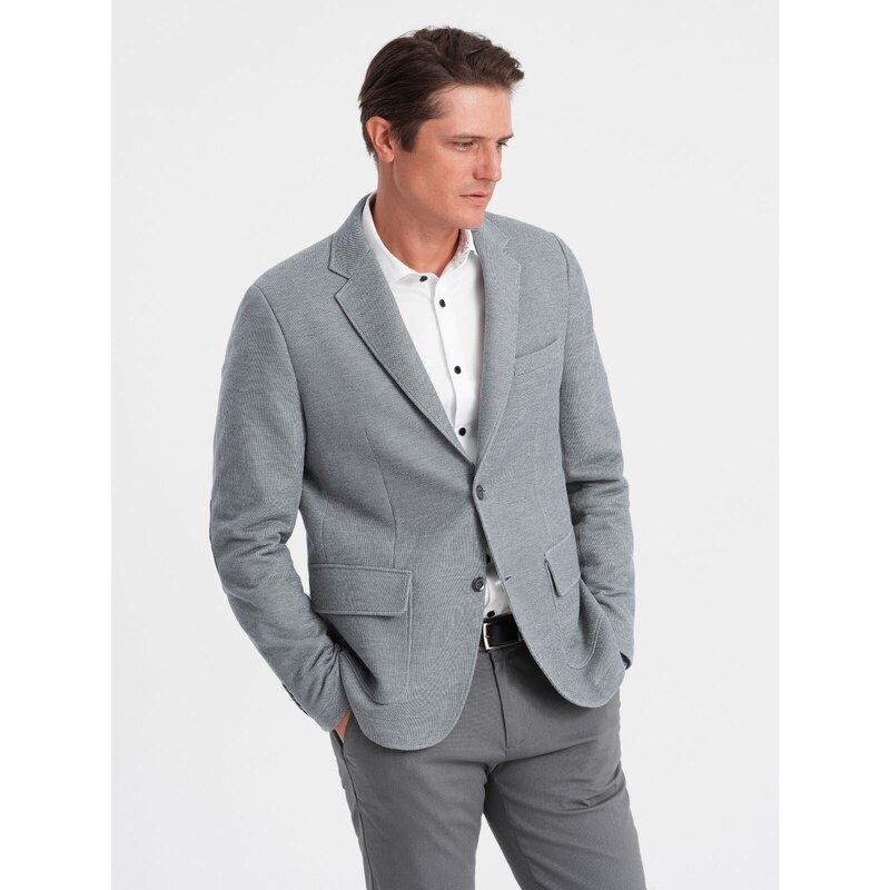 Ombre Clothing Pánský blazer Gwyddaden světle šedá V1 OM-BLZB - 0108