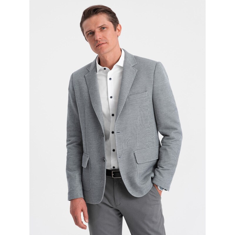 Ombre Clothing Pánský blazer Gwyddaden světle šedá V1 OM-BLZB - 0108