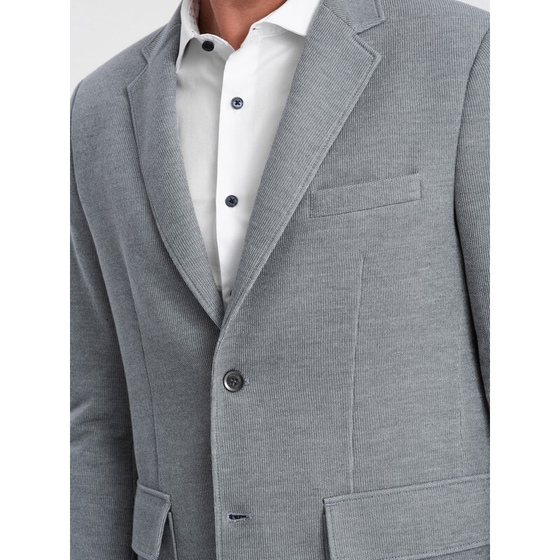 Ombre Clothing Pánská bunda s nášivkami na loktech - světle šedá V1 OM-BLZB-0108