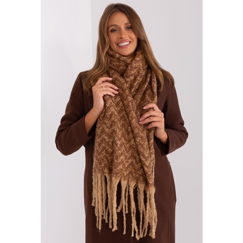 MladaModa Hřejivá dámská šála s třásněmi model 12575 barva camel 87790571