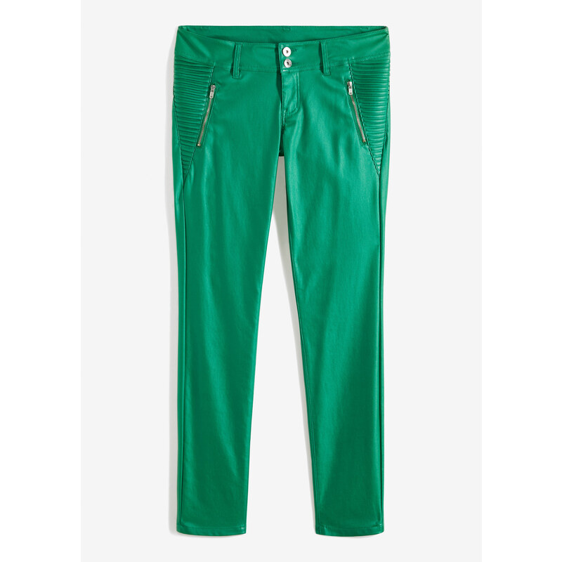 bonprix Kalhoty z umělé kůže v motorkářském vzhledu Zelená