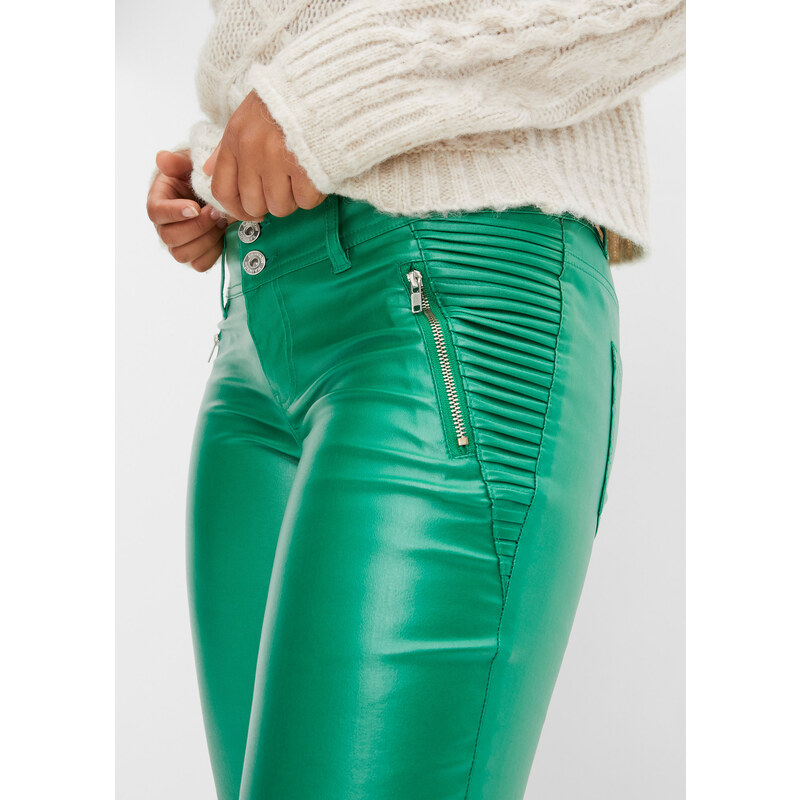 bonprix Kalhoty z umělé kůže v motorkářském vzhledu Zelená