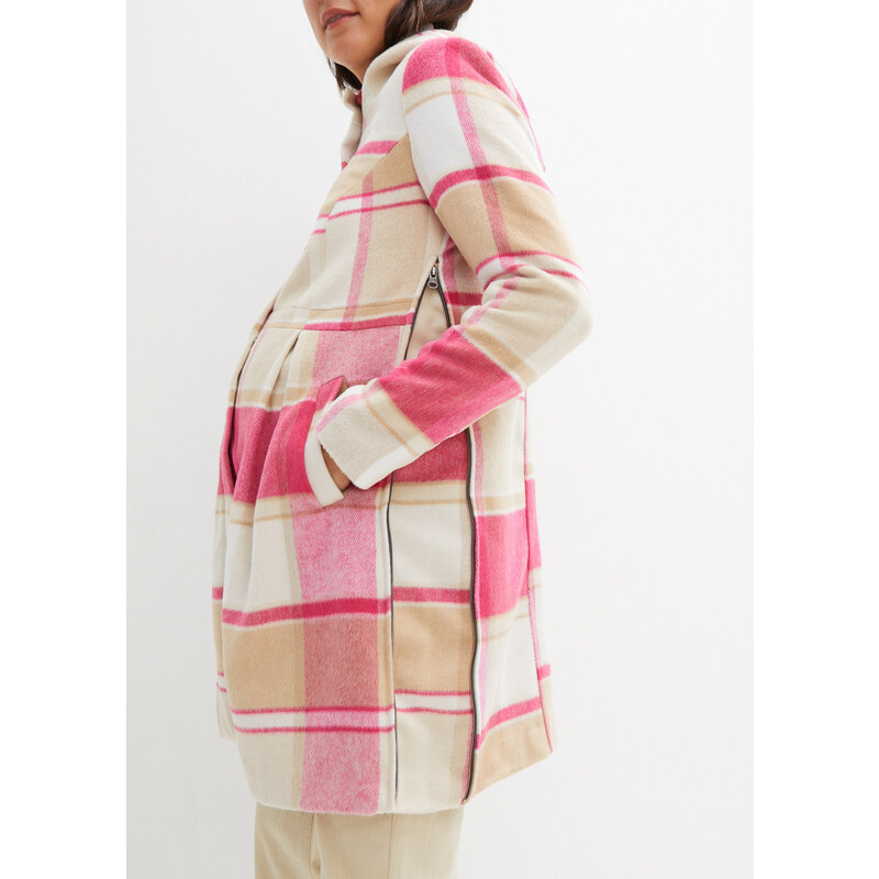 bonprix Těhotenský kabát s kapucí a nastavitelným objemem Béžová