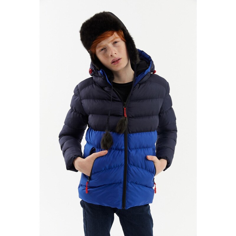 River Club Boy's Water and Windproof Fiber Lined Dark Blue-sax Hooded Coat