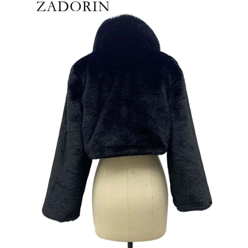 A.Zado.Rin Crop kožíšek dámská krátká bunda plyš s límcem