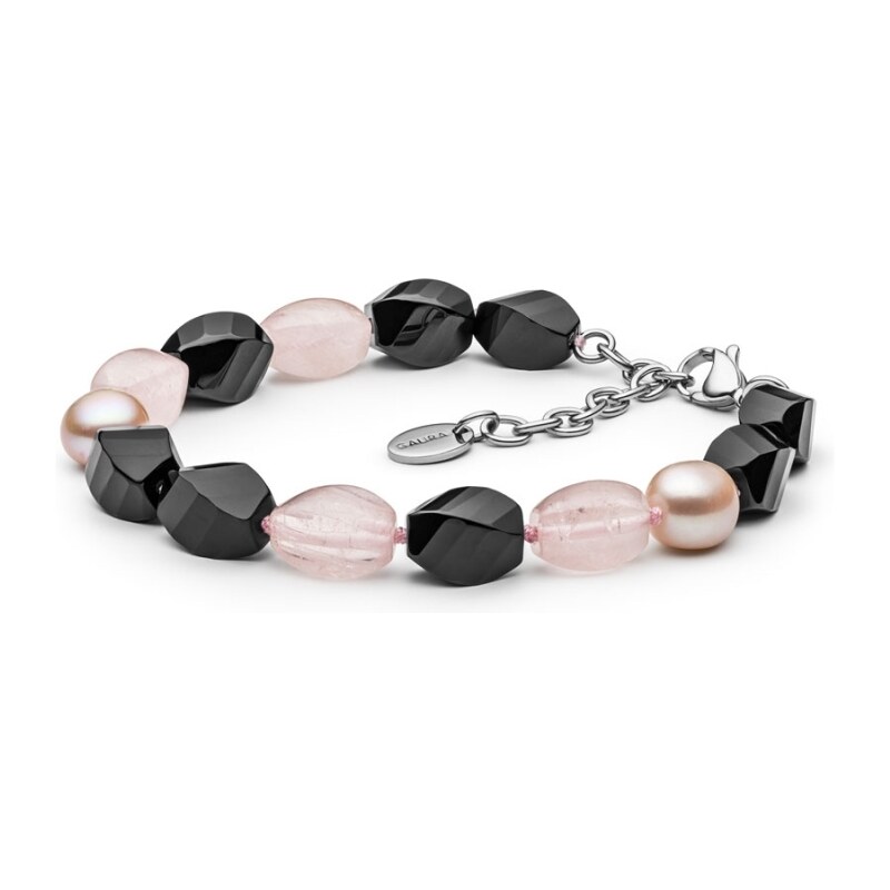 Gaura Pearls Korálkový náramek - růžový křemen, perla a onyx