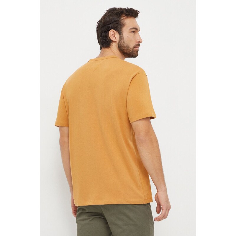 Bavlněné tričko Tommy Jeans hnědá barva, s aplikací