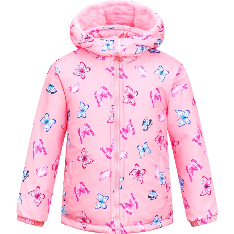 KUGO-Dívčí zimní bunda Motýlci světle růžová