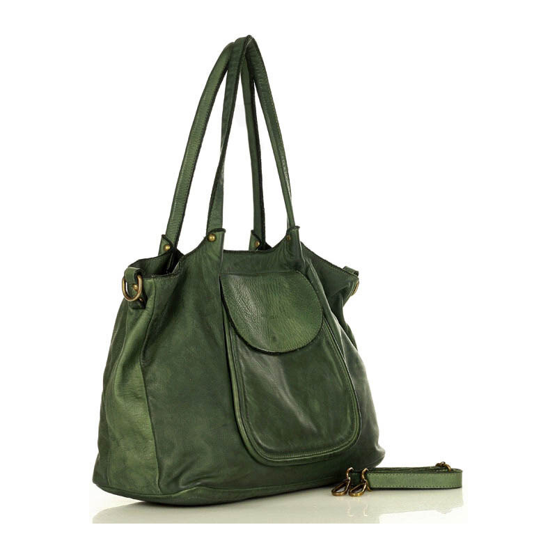 Italská kožená nákupní taška Kabelky od Hraběnky ISPIRATO; zelená
