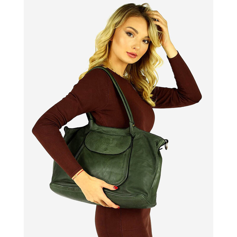 Italská kožená nákupní taška Kabelky od Hraběnky ISPIRATO; zelená