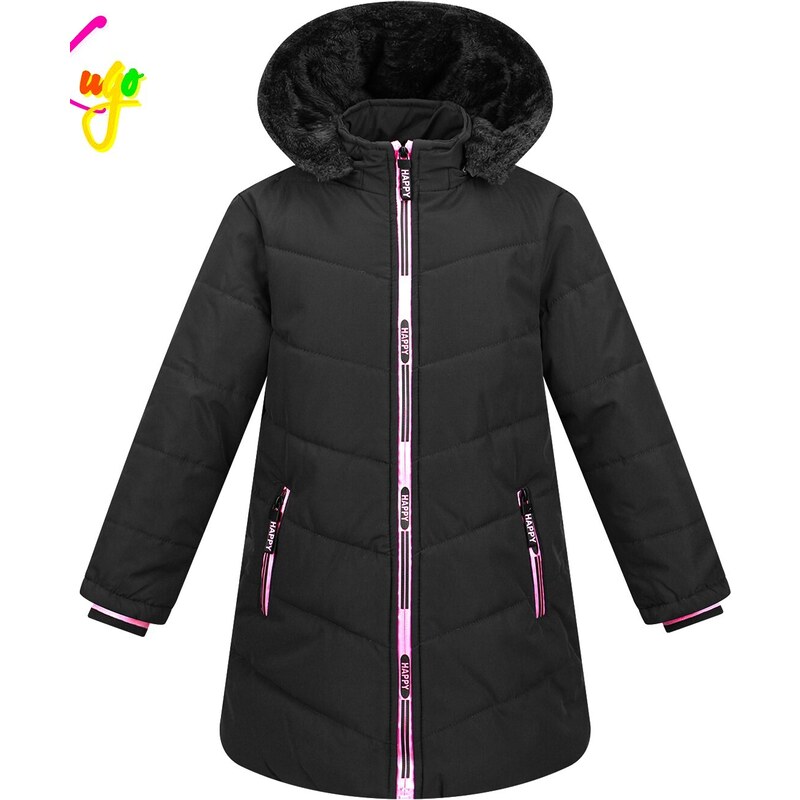 KUGO-Dívčí zimní Kabátek HAPPY černý