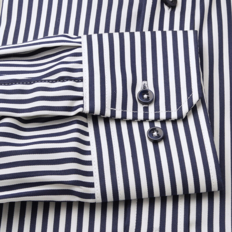 Willsoor Pánská prodloužená košile klasického střihu s modro-bílým pruhovaným vzorem 15946