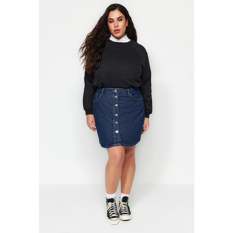 Trendyol Curve Dark Blue Front Buttoned Denim Skirt