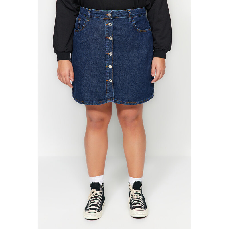 Trendyol Curve Dark Blue Front Buttoned Denim Skirt