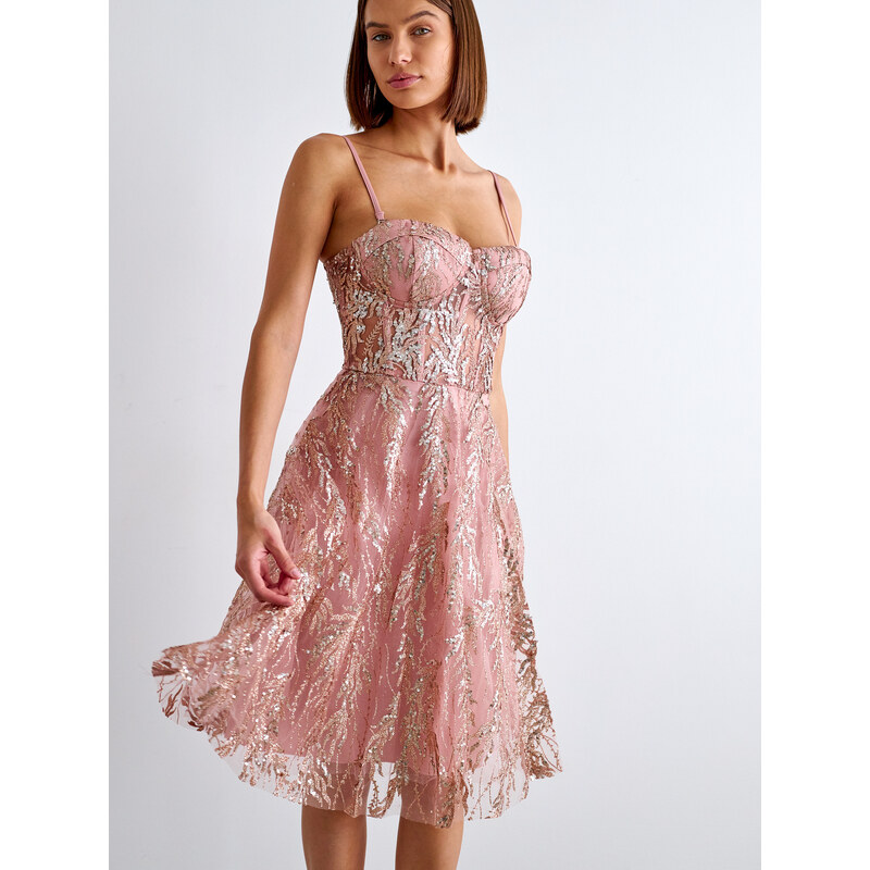 Růžové flitrované šaty Dia