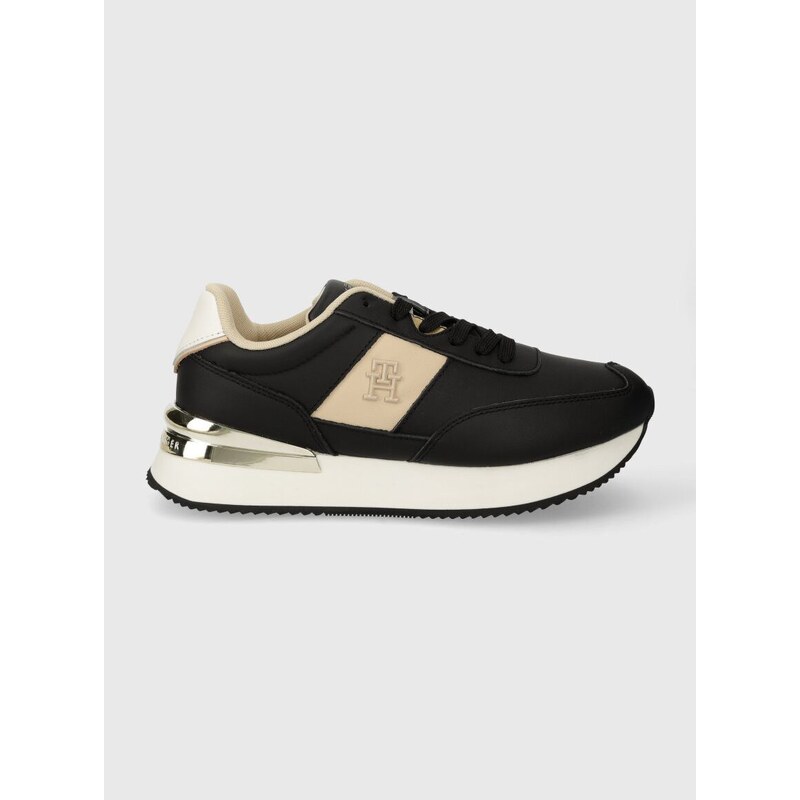 Kožené sneakers boty Tommy Hilfiger TH ELEVATED FEMININE RUNNER HW černá barva, FW0FW07830