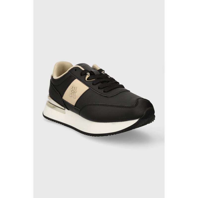 Kožené sneakers boty Tommy Hilfiger TH ELEVATED FEMININE RUNNER HW černá barva, FW0FW07830