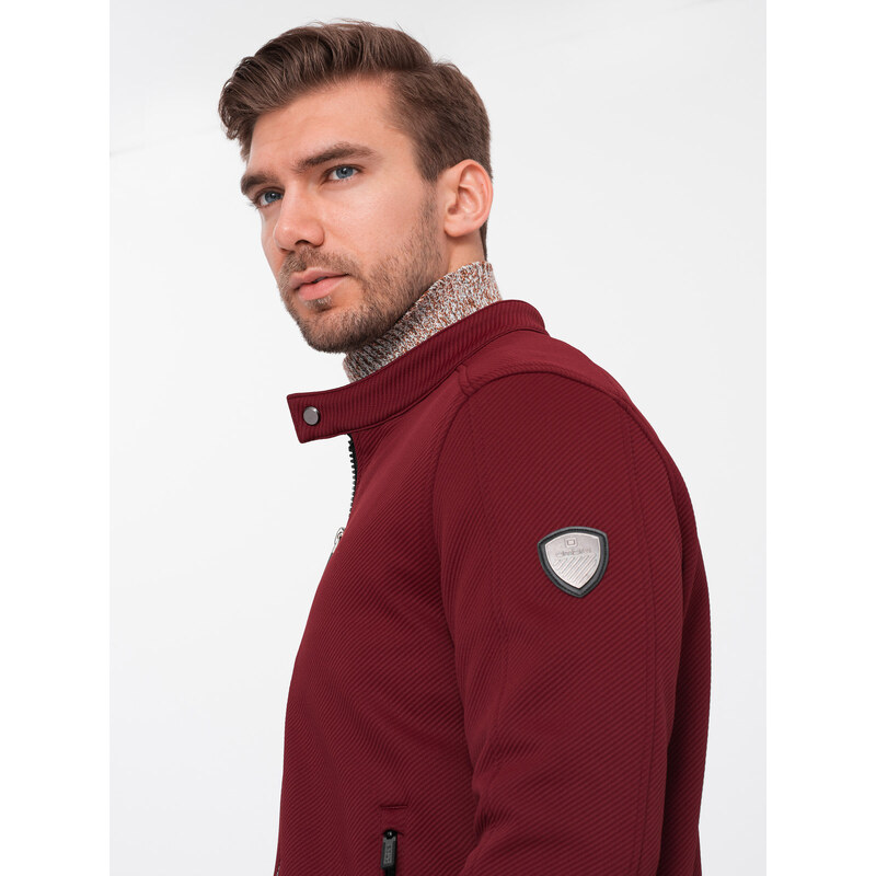 Ombre Men's BIKER jacket in structured fabric - maroon