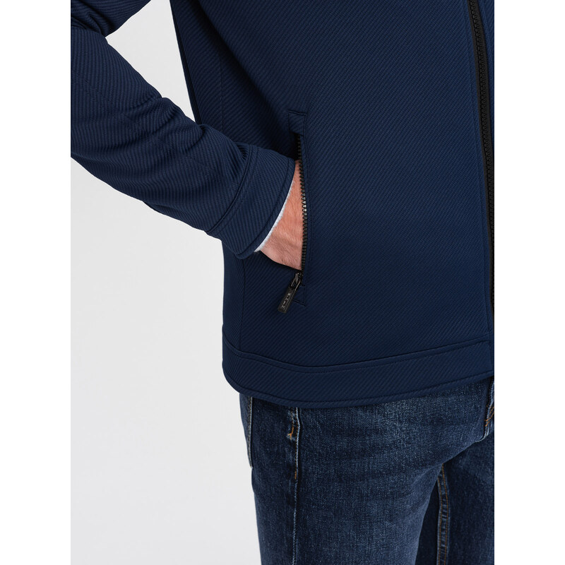 Ombre Clothing Pánská bunda BIKER ze strukturované tkaniny - tmavě modrá V3 OM-JANP-0138