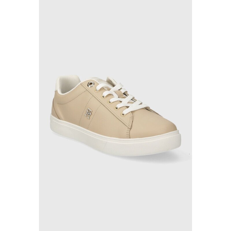 Kožené sneakers boty Tommy Hilfiger ESSENTIAL ELEVATED COURT SNEAKER béžová barva, FW0FW07685