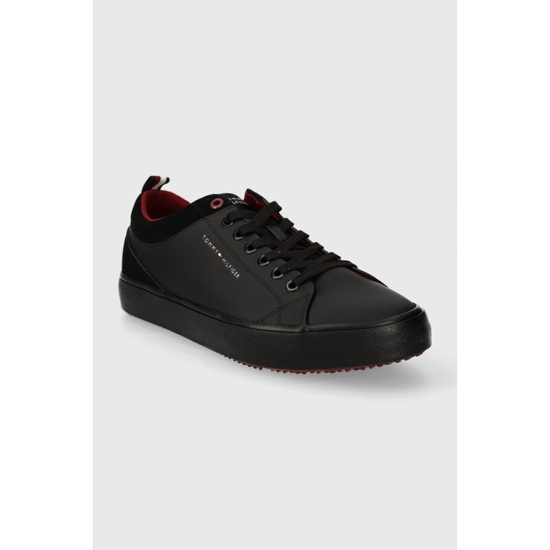 Kožené sneakers boty Tommy Hilfiger TH HI VULC CLEAT LOW LTH MIX černá barva, FM0FM04884