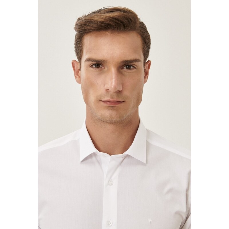 ALTINYILDIZ CLASSICS Men's White Easy-to-Iron Slim Fit Slim Fit Classic Collar Cotton Shirt.