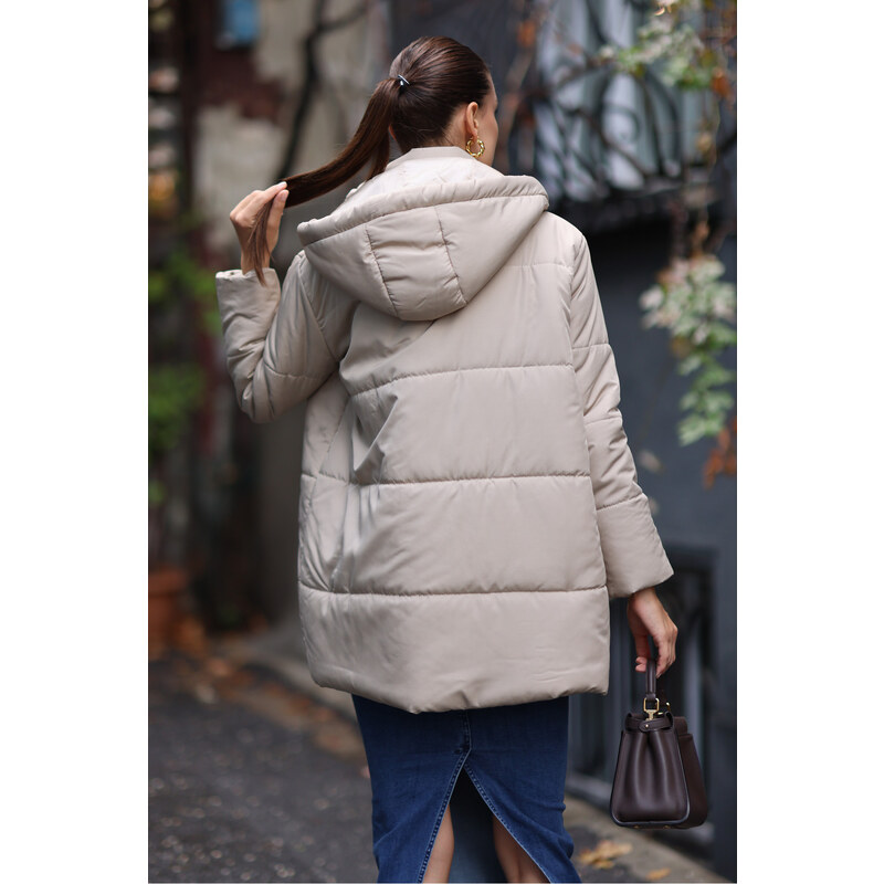 Oversize péřová bunda s kapucí Bigdart - béžová
