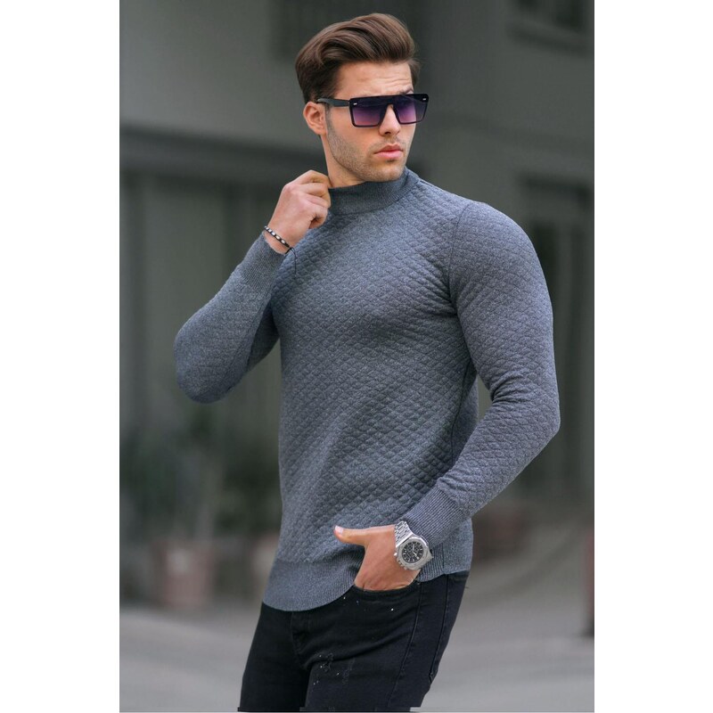 Madmext Anthracite Men's Turtleneck Knitwear Sweater 6857