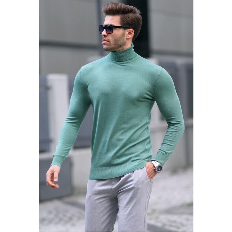 Madmext Men's Green Turtleneck Knitwear Sweater 6809