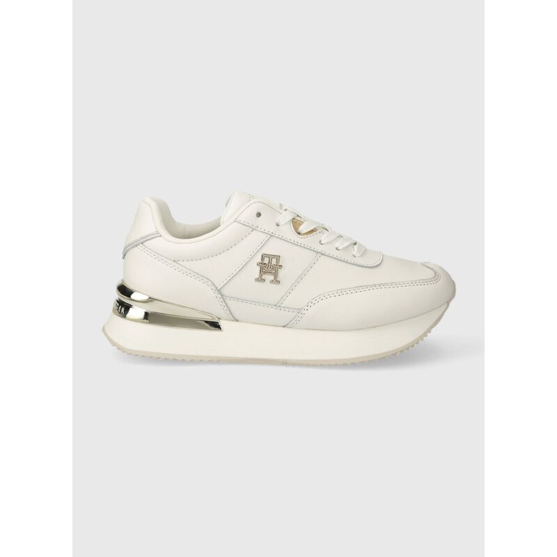 Kožené sneakers boty Tommy Hilfiger TH ELEVATED FEMININE RUNNER HW bílá barva, FW0FW07830