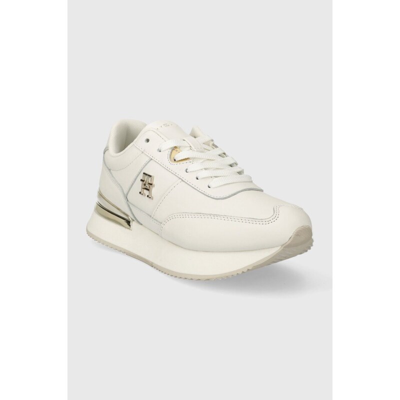 Kožené sneakers boty Tommy Hilfiger TH ELEVATED FEMININE RUNNER HW bílá barva, FW0FW07830