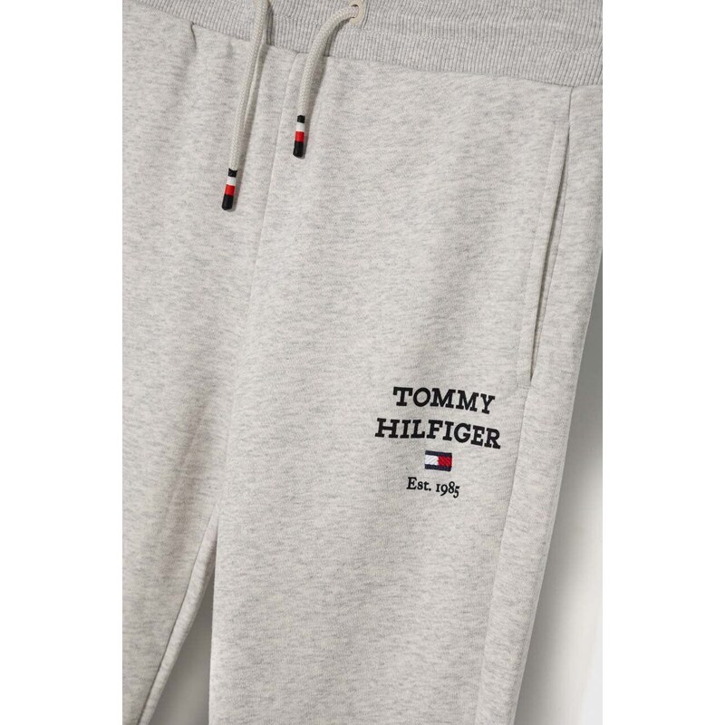 Dětské tepláky Tommy Hilfiger šedá barva, s potiskem