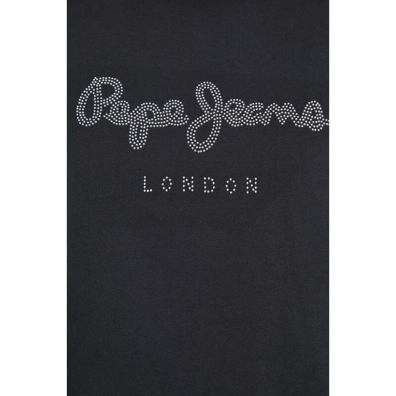 Bavlněná mikina Pepe Jeans dámská, černá barva, s aplikací