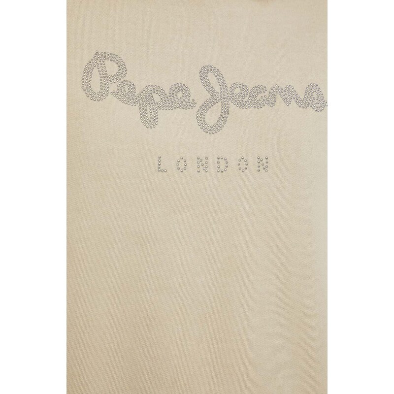 Bavlněná mikina Pepe Jeans dámská, béžová barva, s aplikací
