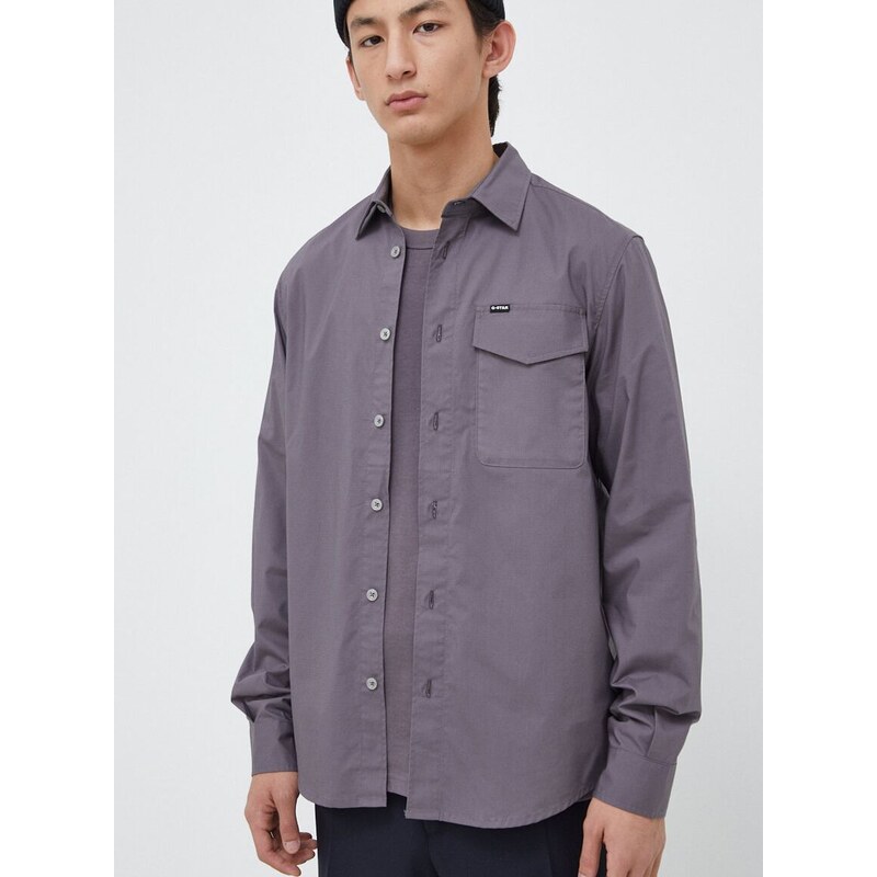 Košile G-Star Raw pánská, fialová barva, regular, s klasickým límcem