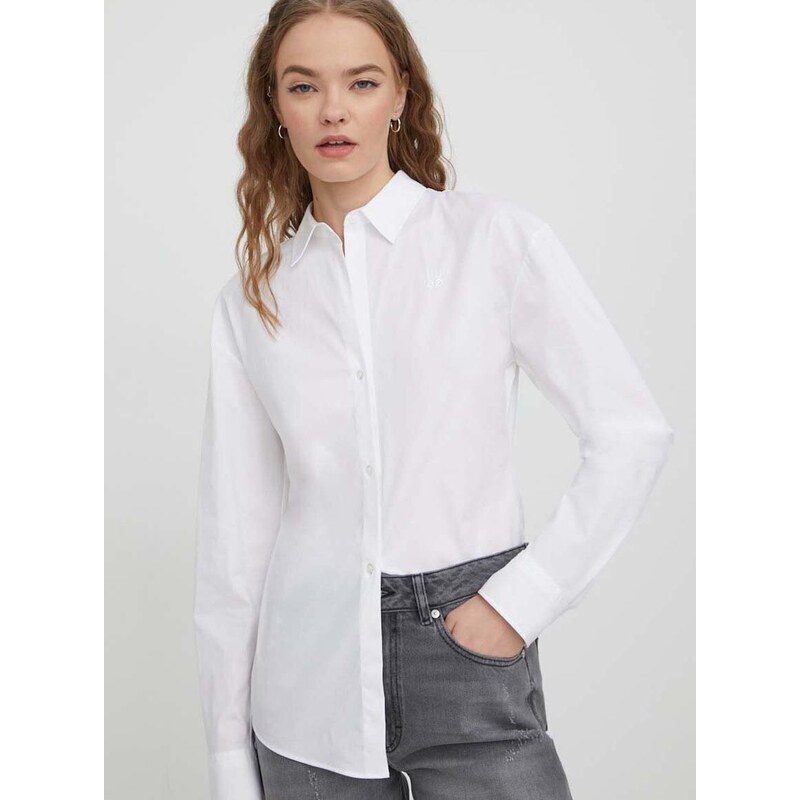 Košile HUGO dámská, bílá barva, regular, s klasickým límcem